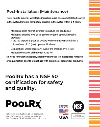 PoolRx+ Mineral Algaecide Unit, up to 6-Month Algae Control, for 5K-7.5K gallons, Orange & White, New Formula with Silver.