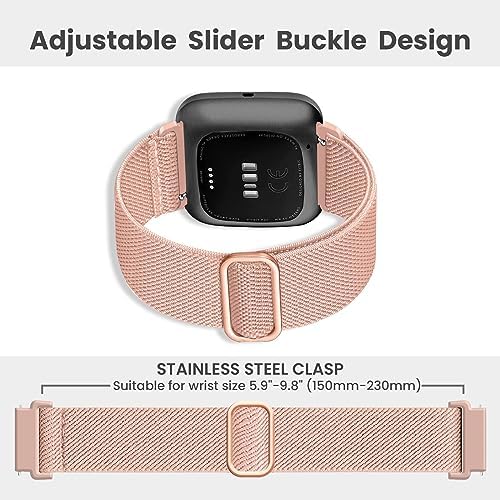 8 Pack Elastic Bands Compatible with Fitbit Versa 2/Versa/Versa Lite/Versa SE for Women Men, Adjustable Stretchy Nylon Braided Strap Solo Loop Sport Replacement Wristband for Versa Smart Watch