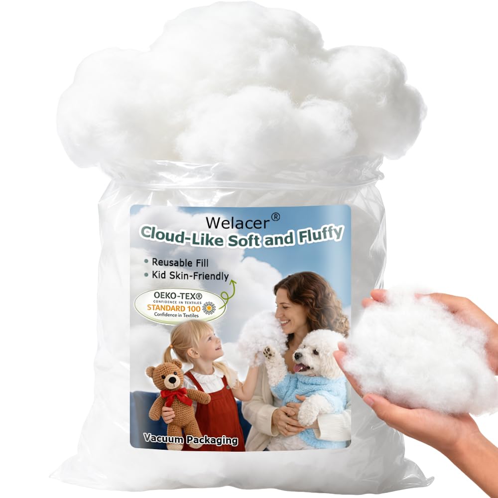 Welacer Polyfill Stuffing, Fluffy Pillow Stuffing for Stuffed Animals, DIY Plush Toys, Cushions, Cloud Decorations, Premium Original White Polyester Filling for Crochet Crafts,2.3lb/36.8oz