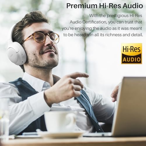 TOZO HT2 Hybrid Active Noise Cancelling Headphones, Wireless Over Ear Bluetooth Headphones+HT2 Replacement Ear Pads White