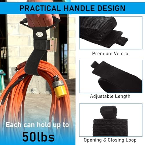 6 Pack Extension Cord Holder Wall Mount 16” Heavy Duty E Track Accessories Extension Cord Organizers and Storage Straps Black Etrack Ties Hanger Keeps Cable, Hose, Rope on E-Track Management