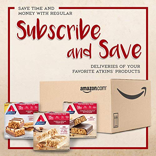 Atkins Chocolate Almond Caramel Protein Meal Bar, High Fiber, 15g Protein, 1g Sugar, 3g Net Carbs, Meal Replacement, Keto Friendly, 8 Count