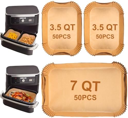 YQL 150PCS Air Fryer Liners for Ninja DZ071/Instant 9 Qt DualZone FlexBasket Air Fryer, Air Fryer Accessories Disposable Parchment Paper for Air Fryer