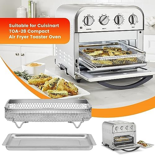 Air Fryer Tray Replacement for Cuisinart TOA-28 AFR-25 Toaster Air Fryer Convection Oven, 10.7 * 9.8'' Non-stick Mesh Air Fryer Steel Basket Wire Rack Accessories Parts, Dishwasher Safe