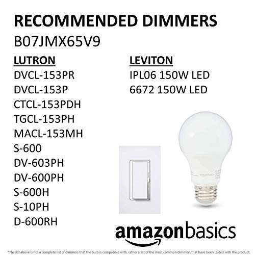 Amazon Basics A19 LED Light Bulb, 60 Watt Equivalent, Energy Efficient 12W, E26 Standard Base, Soft White 2700K, Dimmable, 10,000 Hour Lifetime , 6-Pack