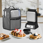 Yarwo Visible Dust Cover Compatible with Ninja BW1001 Belgian Waffle Maker PRO NeverStick, Protective Cover with Top Handle and Pockets Fits Waffle Iron, Pour Cup, Tongs or Other Kitchen Accessories