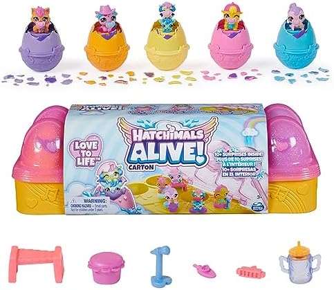 Hatchimals Alive, Pink & Yellow Egg Carton Toy with 6 Mini Figures in Self-Hatching Eggs, 11 Accessories, Kids Toys for Girls and Boys Ages 3 and up