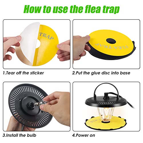 Flea Trap Indoor 2 Pcss,Flea Strap Flea Killer Trap Pad Bed Bug Trap with 10 Glue Discs Odorless Non-Toxic flea 4 Light Bulb for Inside Your Home Like Fleas,Flies,Mosquitoes,Gnats,Moths
