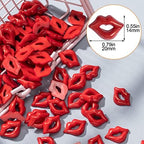 PAGOW 200Pcs Flatback Lip Pendent, Acrylic Red Gloss Sexy Kiss Charm for Valentine's Day Decoration Jewelry Making Findings DIY Phone Case Nail Scrapbook Craft Art Accessories