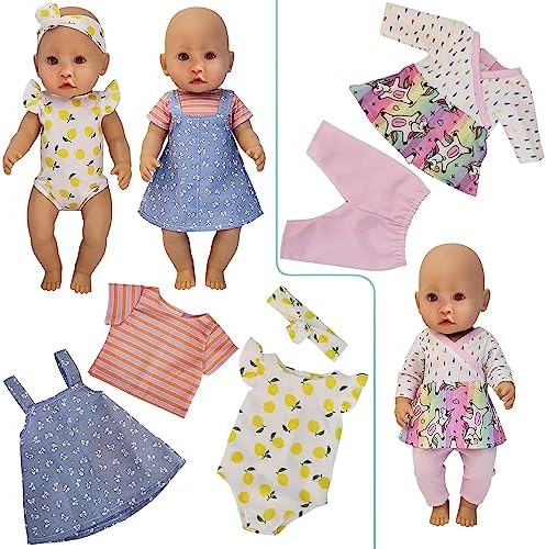 10 Sets 14-16 Inch Baby Doll Clothes Dress Outfits Headbands Accessories fits New Born 43cm Baby Doll, 15 inch Baby Doll, 18 Inch Doll