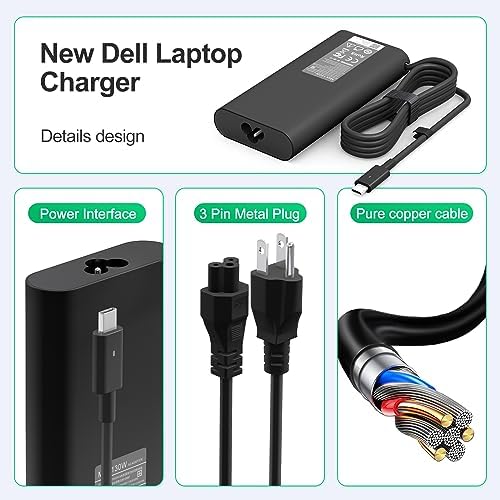 New Replacement Dell 130W Laptop Charger USB C Type C for Dell XPS 15 9575 9520 9510 9500 17 9720 9710 9700 Precision 5530 5550 5560 5570 5750 5760 3560 Latitude 5411 5421 5511 5520 5521 Power Cord