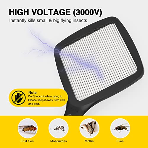 mafiti 2 in 1 Electric Fly Swatter Rechargeable with Flashlight Mosquito Zapper Bug Zapper Racket Fly Killer Indoor Outdoor Light Camping Accessories (Black)