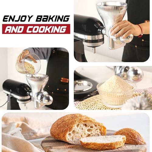 GLINK All Metal Grain Mill Attachment Fit for KitchenAid Stand Mixer,12 Levels Flour Grinder Accessories, Grain Mill Attachment Fit for Grinding Wheat, Corn, Oats, Buckwheat, Millet and Other Cereals
