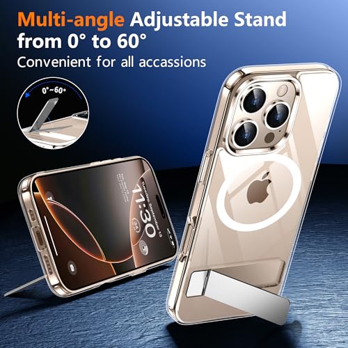 SPIDERCASE Magnetic for iPhone 16 Pro Max Case, with 2Pcs [Tempered Glass Screen Protector] [ Military Grade Drop Protection] Invisible Kickstand Slim Case for iPhone 16 Pro Max 6.9", Clear