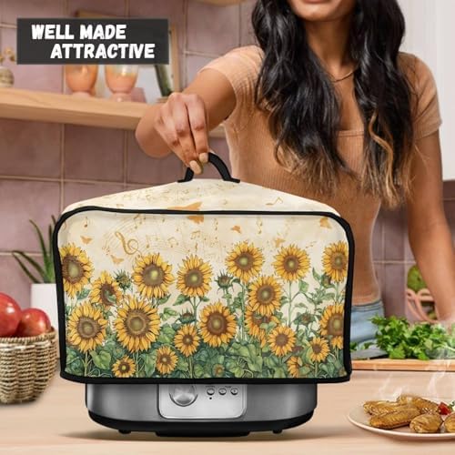 GLENLCWE Field Sunflower Crock Pot Cover Dust Cover Butterfly Slow Cooker Covers Oval Foldable Portable Dust Covers for 6qt Instant Pot and 6qt Slow Cooker Kitchen Accessories