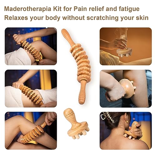 Buymax Wood Therapy Massage Tools, Maderoterapia Kit Lymphatic Drainage Massager, Body Sculpting Tools for Lymphatic Drainage, Anti-Cellulite, Muscle Release(6 in 1)