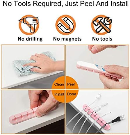 Pink Desk Accessories Cable Organizer - Pink Cord Holder for Desk, 5 Packs (7-5-3-1-1 Slots) Cable Clips for Cord Management This Cute Desk Accessories Cleans Up Messy Wires at Home, Car and Office