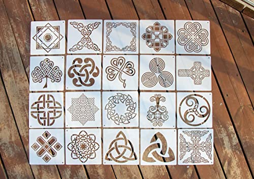 NEGLEX Celtic Knot Stencils, Traditional Irish Designs, 6 X 6 Inch Reusable Mylar Stencil for DIY Crafts and Decorations, Celtic Stencil for Painting On Wood, Fabric, Walls, and More 20PCS