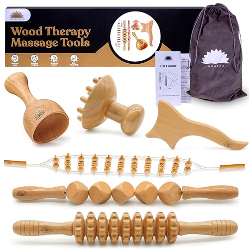 Nuddspa Wood Therapy Massage Tools 6 Pcs, Lymphatic Drainage Massager, Maderoterapia Kit, Anti Cellulite Complete Body Sculpting Tools for Total Relaxation & Relief (6 Pack)