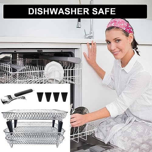 Upgrade Air Fryer Rack,Three Stackable Dehydrator Racks for Gowise Phillips USA Cozyna Ninja Airfryer,Stainless Steel Rectangle Air Fryer Rack,Ninja Dual Air Fryer Accessories (Rectangle)