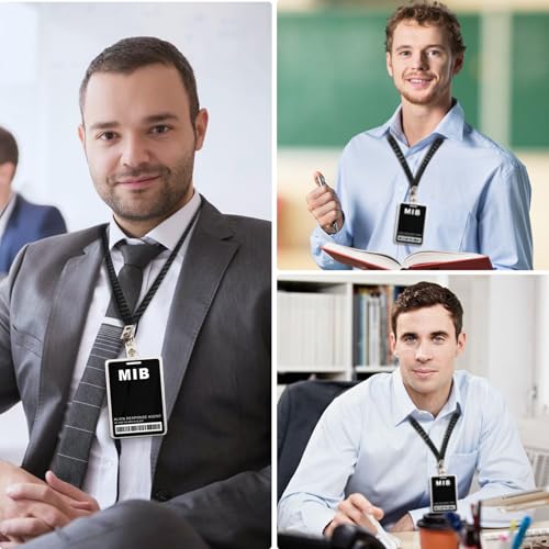 Man in Black ID Badge Prop Costume, Man in Black ID Badge Holder with Lanyard, Decorative Cosplay Spy Decorations Secret Agent ID Card Holder, Christmas,Halloween Costumes ID Badge Props,Black, 1 Pack