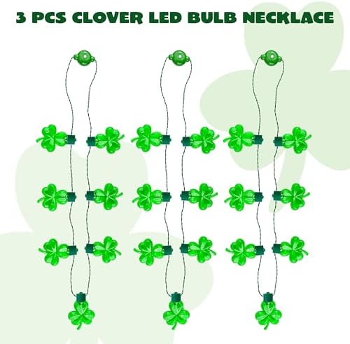 JOYIN 3 PCS St Patrick's Day Light Up Necklaces,Green Shamrock Bulb Necklace for Costume Dressing-up Accessories Saint Patricks Decorations Party Favor Supplies