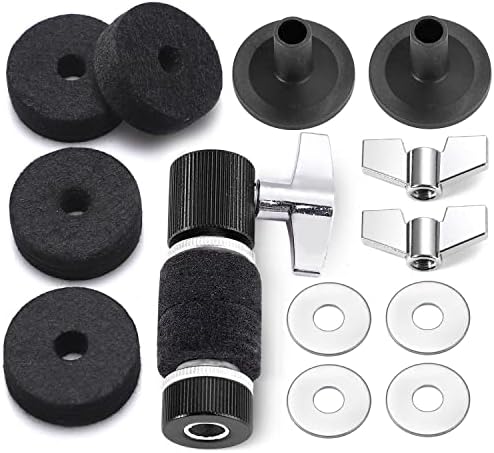 Facmogu 13PCS Cymbal Replacement Accessories, Standard Hi-Hat Clutch, Drum Cymbal Felt Pads Include Wing Nuts & Washers & Plastic Cymbal Sleeves, Replacement for Drum Set - Black