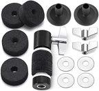 Facmogu 13PCS Cymbal Replacement Accessories, Standard Hi-Hat Clutch, Drum Cymbal Felt Pads Include Wing Nuts & Washers & Plastic Cymbal Sleeves, Replacement for Drum Set - Black