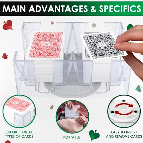 Dual Deck Revolving Card Holder - 360 Degree Poker Playing Cards Holder Canasta Card Holder Casino Accessories Acrylic Playing Card Holder for Playing Card Games - Clear Tray Poker Card Deck Holder