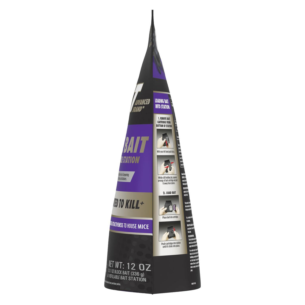 Tomcat Advanced Brand Mouse Bait with Refillable Station, Indoor and Outdoor Use, 1 Station and 12 Poison Block Refills