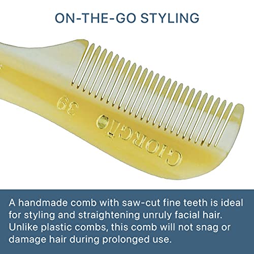 Giorgio G39 Extra Small Men's Fine Toothed Beard and Mustache Comb for Facial Hair Grooming and Styling. Add this pocket comb to your hair styling accessories, Saw-Cut and Hand Polished (2.75")