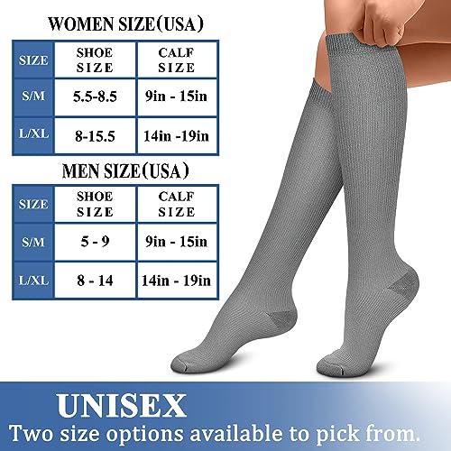 CHARMKING Compression Socks for Women & Men (8 Pairs) 15-20 mmHg Graduated Copper Support Socks are Best for Pregnant, Nurses - Boost Performance, Circulation, Knee High & Wide Calf (S/M, Multi 52)