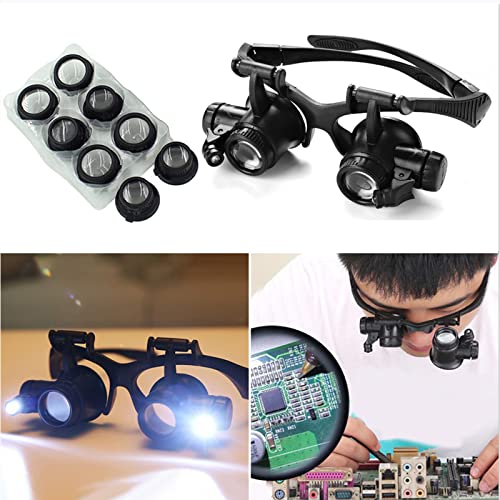 LXIANGN LED Head Mount Magnifier 10X 15X 20X 25X Hands-Free Magnifying Glass Headband Magnifier Visor with Light for Close Work,Jewelry,Craft,Watch,Hobby and Reading