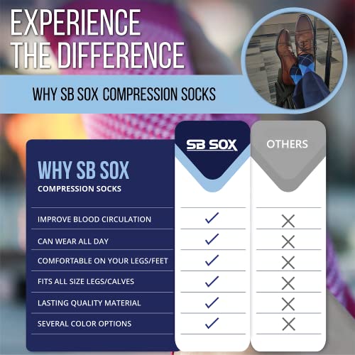 SB SOX Compression Socks (20-30mmHg) for Men & Women – Best Compression Socks for All Day Wear, Better Blood Flow, Swelling! (Small, Solid Navy)