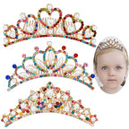 ANBALA Small Tiara Crown with Hair Comb, 3 Pack Mini Tiara Crown Princess Crystal Shiny Hair Accessories for 2 3 4 5 6 7 8 9 Years Girls Hair Dectoration Styling (Gold + 7 Color Crystal)