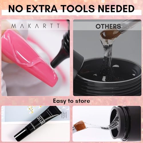 Makartt Champagne Nail Rhinestone with Gel Nail Glue for Gems 15ML Strong Adhesive Nail Rhinestone Glue Round & 3D Shape Flatback Nail Crystal Diamond for Nail Charm Accessories Jewels Decoration