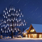 Adecorty Christmas Lights Outdoor, Meteor Shower Lights 8 Tubes 192LED UL Certified Snow Falling Rain Cascading Icicle Lights for Xmas Tree Christmas Decorations Outdoor Wedding Party Window, White