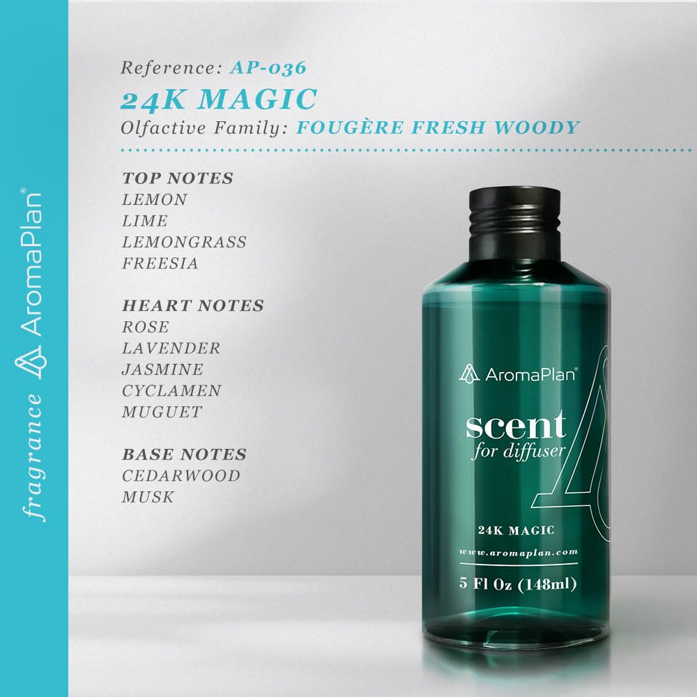 Aromaplan Hotel Scents 24K Magic 5 Fl Oz, USA Fragrance- Home Luxury Aroma & Hotel Collection Diffuser Oil- Hotel Diffuser Oil for Aromatherapy- USA Made, Bigger Bottle, Bolder Aroma & Longer Lasting