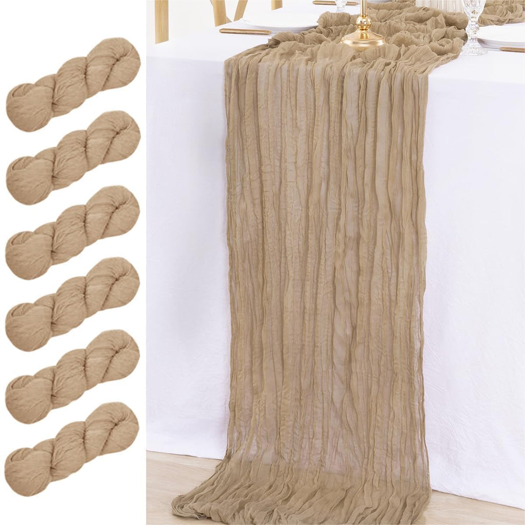 MLMW Fall Thanksgiving Table Runner Tan Cheesecloth Table Runner 13.3ft 6 Pack Nude Cheese Cloth Table Runner 160 inch Boho Rustic Gauze Table Runner for Wedding Party Fall Decor