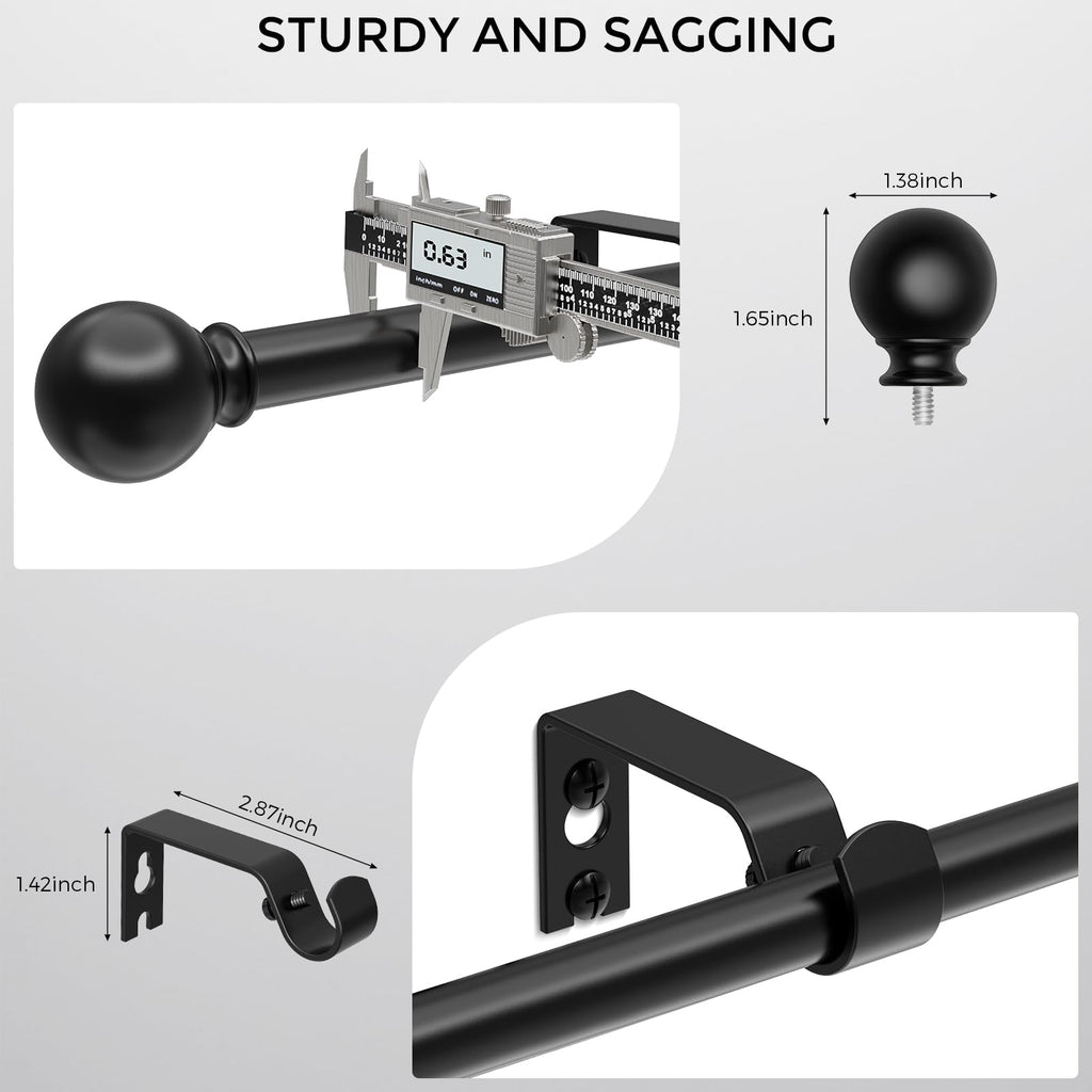 Curtain Rod for Windows 18-45 Inch, Black 5/8 Inch Small Window Treatment Rods, Short Adjustable Splicing Drapery pole, Matte Black