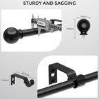 Curtain Rod for Windows 18-45 Inch, Black 5/8 Inch Small Window Treatment Rods, Short Adjustable Splicing Drapery pole, Matte Black