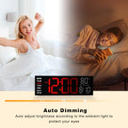 JALL 16" Large Digital Wall Clock Timer, Remote Controll, 2 Alarms, LED Display, 8 RGB Color, Auto DST, Temperature for Living Room, Bedroom, Desk, Mounted, Gift for Elderly (Red White, 16 inches)