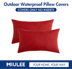 MIULEE Pack of 2 Christmas Decorative Outdoor Solid Waterproof Throw Pillow Covers Linen Garden Farmhouse Cushion Cases for Patio Tent Balcony Couch Sofa 12x20 inch Red
