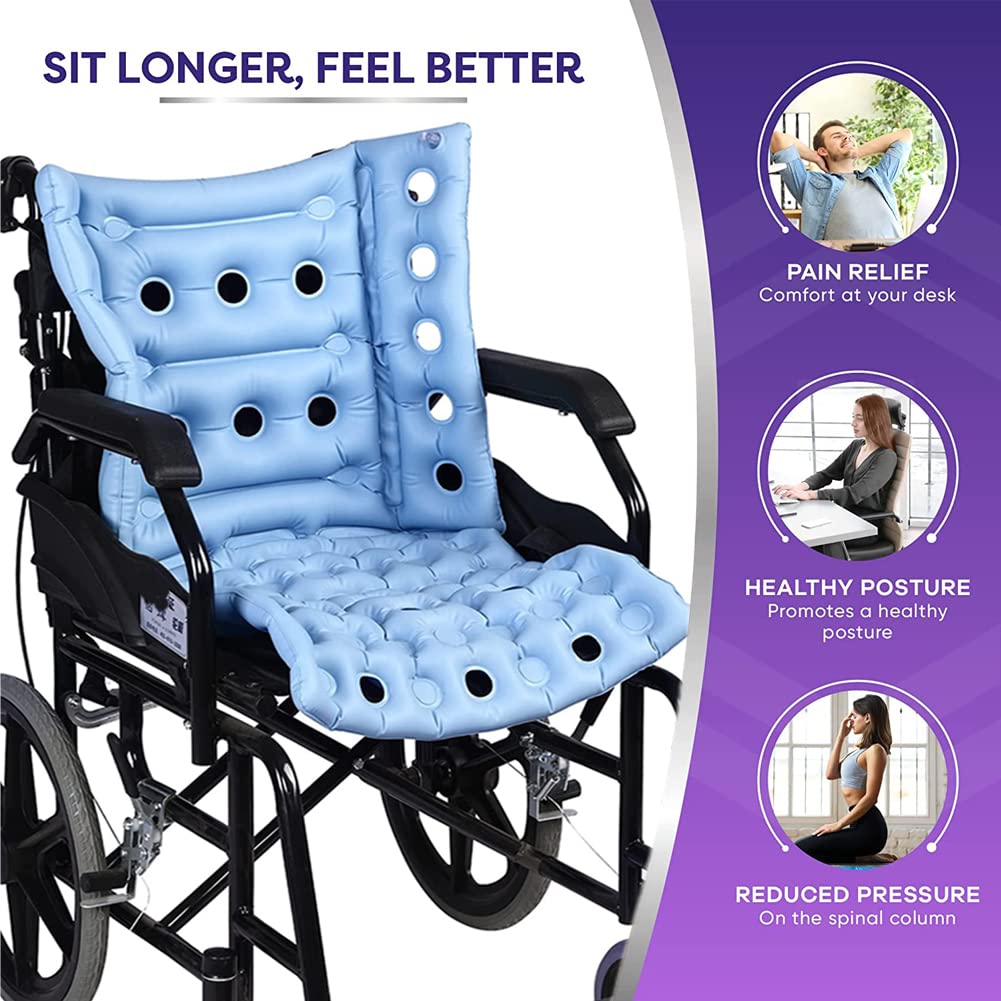 Inflatable Seat Cushion Anti-Decubitus Wheelchair Cushion, Breathable Backrest Air Cushion Bed Sore Cushion for Pressure Sores Pain Relief - Portable Travel Seat Cushion for Airplane/Car/Office