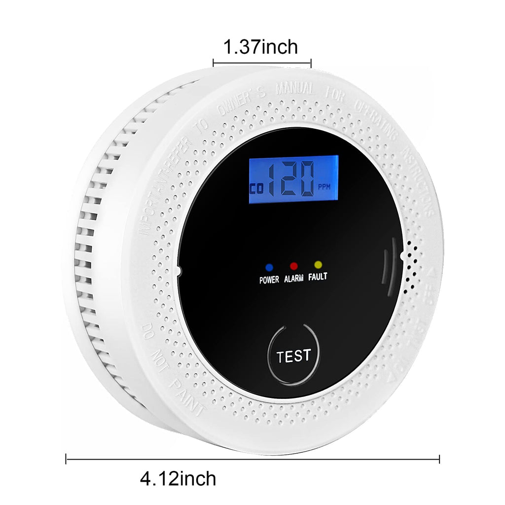 4 Pack 2 in 1 CO & Smoke Detectors, Digital Display, Smoke Detector Carbon Monoxide Detector Combo,Alarm for Home or Office,Powered by Battery