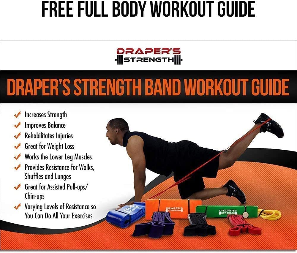 Draper's Strength Heavy Duty Pull Up Assist and Powerlifting Stretch Bands (Single Band or Set) 41-inch 6 Band Set (2-150 lbs)