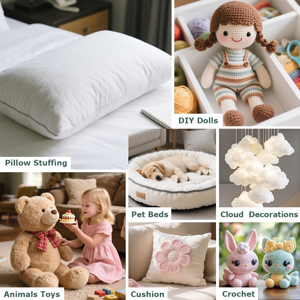Welacer Polyfill Stuffing, Fluffy Pillow Stuffing for Stuffed Animals, DIY Plush Toys, Cushions, Cloud Decorations, Premium Original White Polyester Filling for Crochet Crafts,5lb/80oz