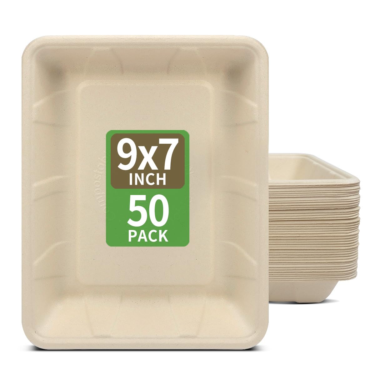 bloomoon 50 pack 9 x7 inch Rectangle Disposable Plates, Bend-Resist Rectangle Paper Platter Plates for Sandwich Lunch Salad Pasta Burrito Snack Dessert