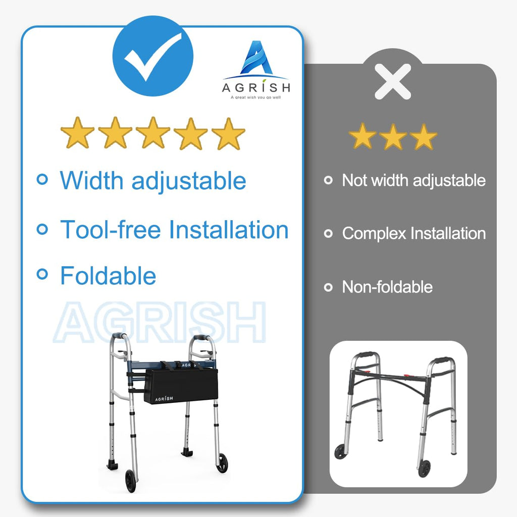Agrish Narrow Walkers with Storage Bag - FSA/HSA Eligible Width Height Adjustable Walker, Lightweight Folding Walkers, Walkers for Seniors Handicapped & Disabled, Up to 350 lbs