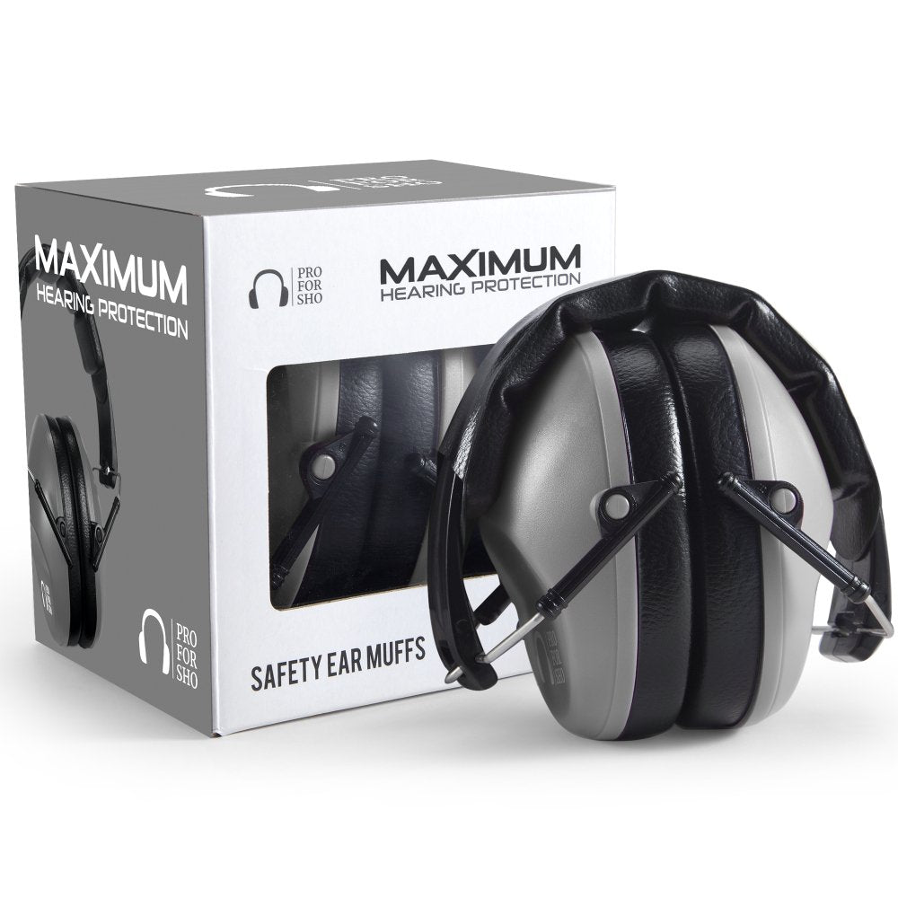 Pro For Sho 34dB NRR Hearing Protection Ear Muffs – Highest NRR Compact Design Ear Protection for Loud Events & Sensory Use (Grey)